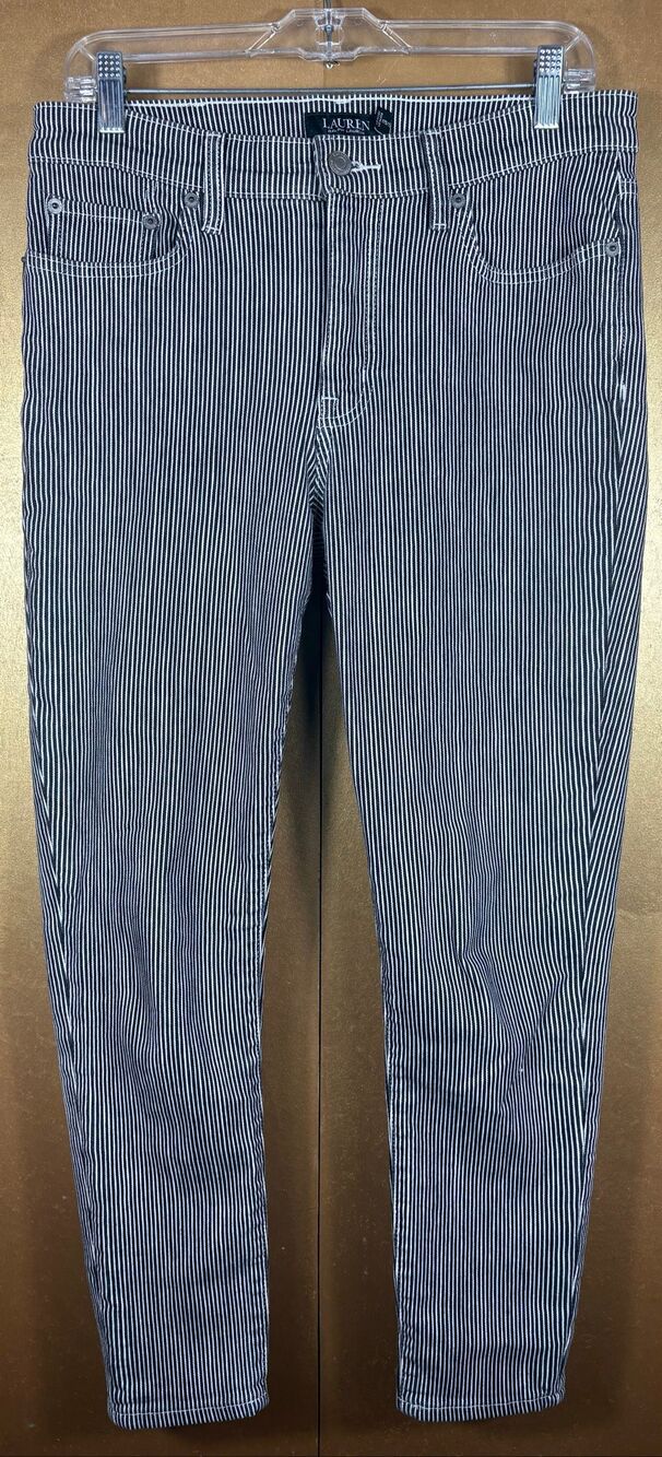 Lauren Ralph Lauren Womens Black White Pinstripe Casual Skinny Jeans size 10